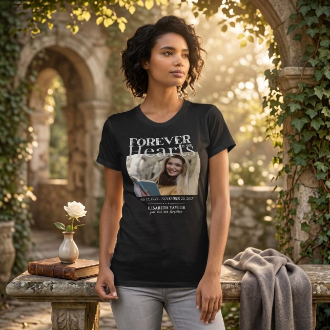 Camisa Memorial de Funeral Preto Cinza Personaliza (Personalized Black Gray Funeral Photo Memorial T-Shirt)