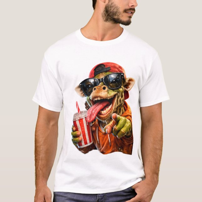 Camisa Modo Bebida Girafa Engraçada   (Frente)