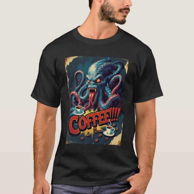 Camisa Monstro Do Café Cthulhu | Horror Humor Tee (Frente)
