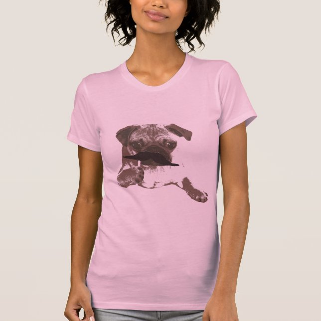 Camisa na moda Mustache Pug (Frente)