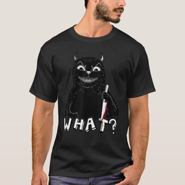 Camisa Negra Engraçada De Gato, Gato Com Que Gato  (Frente)