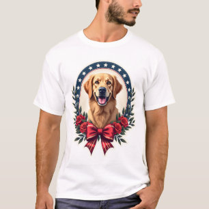 Camisa Nó Floral Patriótica do Golden Retriever