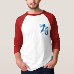 camisa número 76 design vermelho branco azul EUA