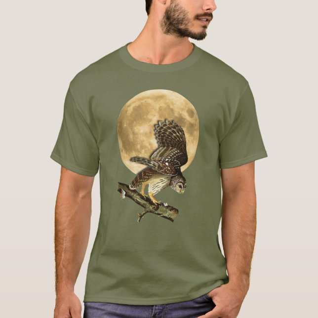 Camisa o Dia das Bruxas da lua da coruja barrada (Frente)