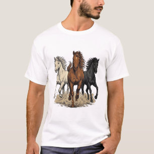 Camisa Ocidental Cavalos Galopantes Gravura Vintag
