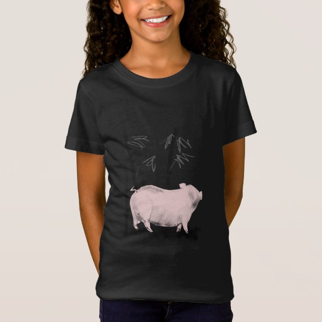 Camisa original de desenho de porco e moça de bamb (Frente)