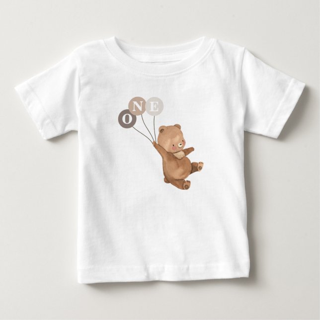 Camisa para bebê de 1º aniversário Urso 3 Balões M (Frente)