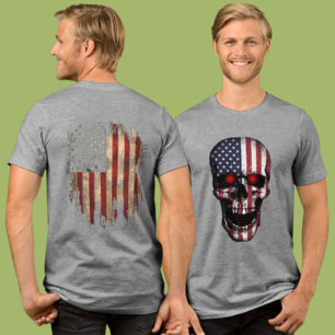 Camisa Patriota Americana com Caveira Desgastada
