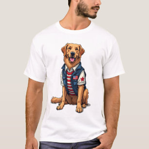 Camisa Patriótica do Cão de Serviço Golden Retriev