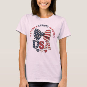 Camisa Patriótica do Dia 4 de Julho com Laço Estre
