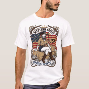 Camisa Patriótica Vintage Western Cowgirl Design_1