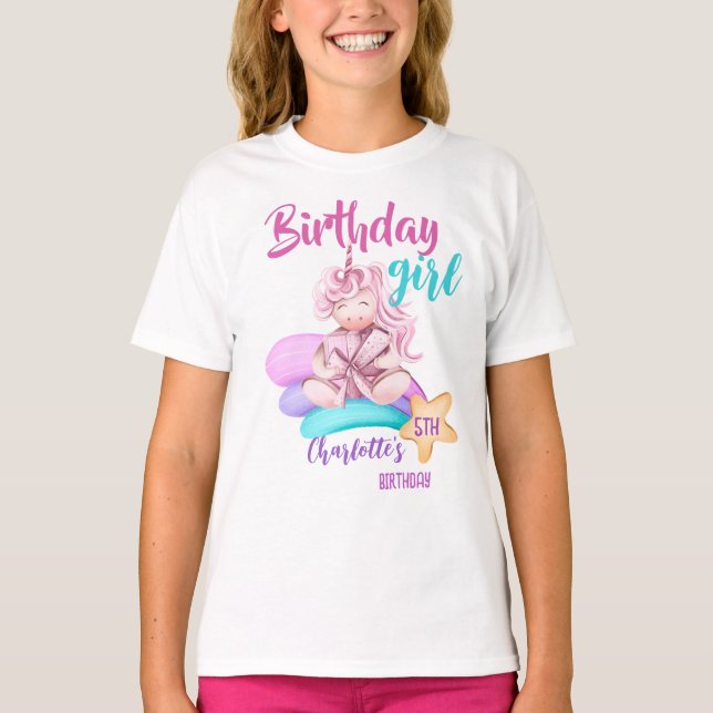 Camisa personalizada de aniversário de unicórnio a (Frente)