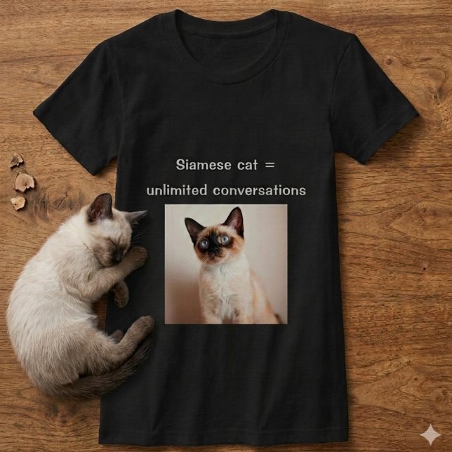Camisa Personalizada de Gato Siames com Foto Custo (Black T-shirt for Siamese cat lovers)