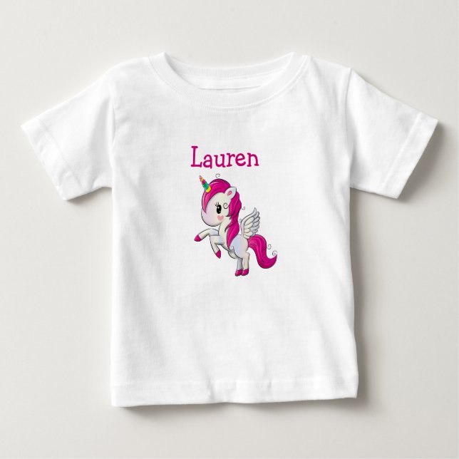 Camisa Personalizada de Menina Unicórnio Rosa (Frente)
