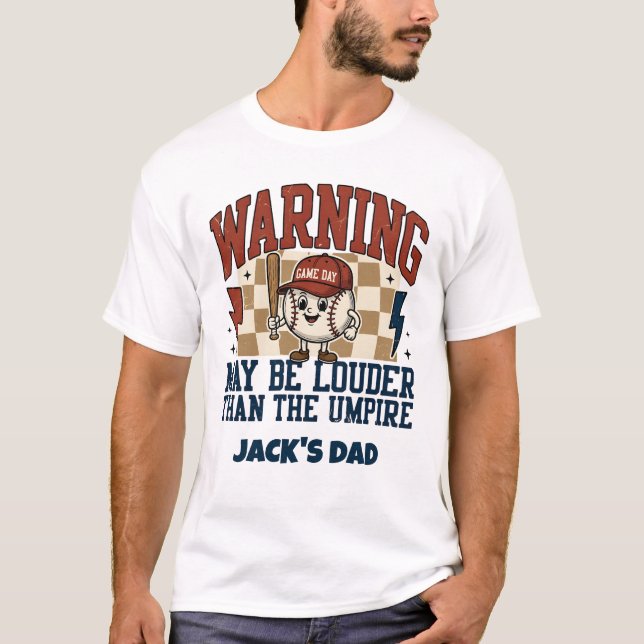 Camisa Personalizada de Pai de Beisebol Engraçada  (Frente)