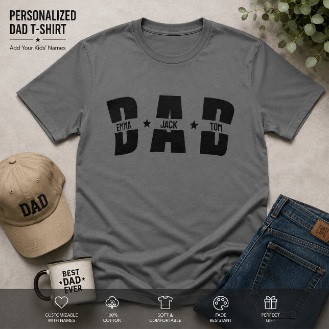 Camisa personalizada do papai com nomes das crianç (Criador carregado)