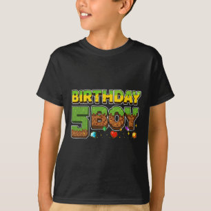 Camisa Pixel de Menino de Aniversário Divertida 5º