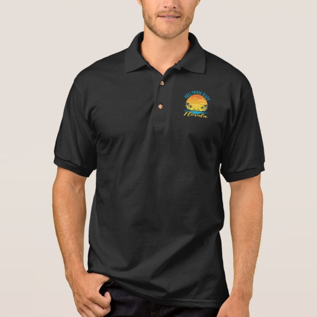 Camisa Polo Hollywood Beach Florida Sunset Retro Vacting (Frente)