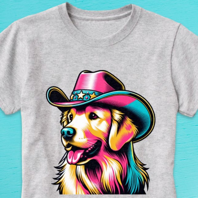 Camisa Pop de de ouro de vaquinha do  Retriever (Golden Retriever Cowgirl Pop Art Shirt)