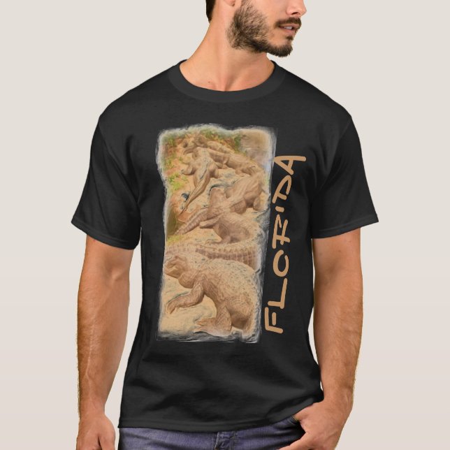 Camisa preta caras de jacaré da Flórida (Frente)