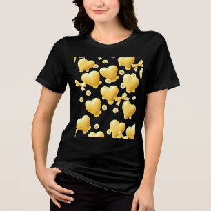 Camisa Preta com Corações Amarelos Fofos - Padrão