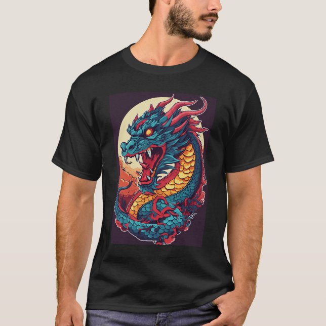 Camisa preta com Design de dragão na frente (Frente)