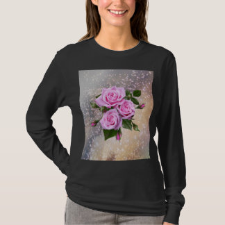Camisa preta com mangas compridas e rosas