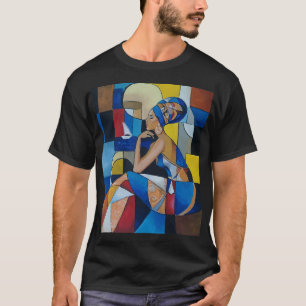 Camisa Preta Cubista Mulher Africana Geométrico