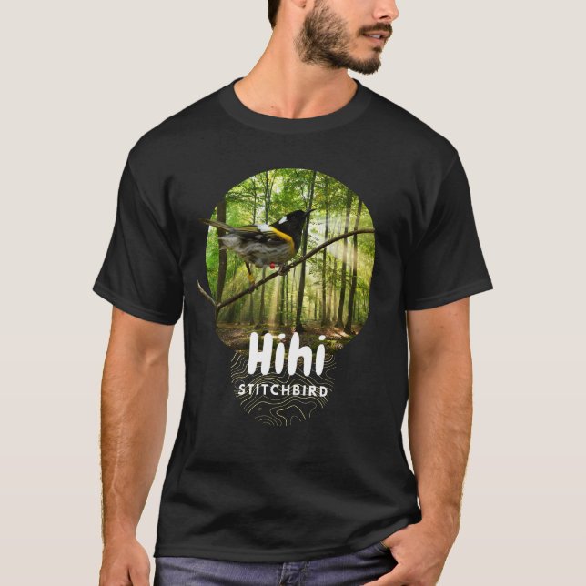 Camisa preta da ave hihi da nz em extinção - stitc (Frente)