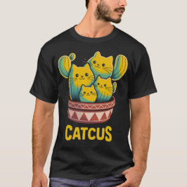 Camisa Preta de Cacto Engraçado de Gato - Pun Cati