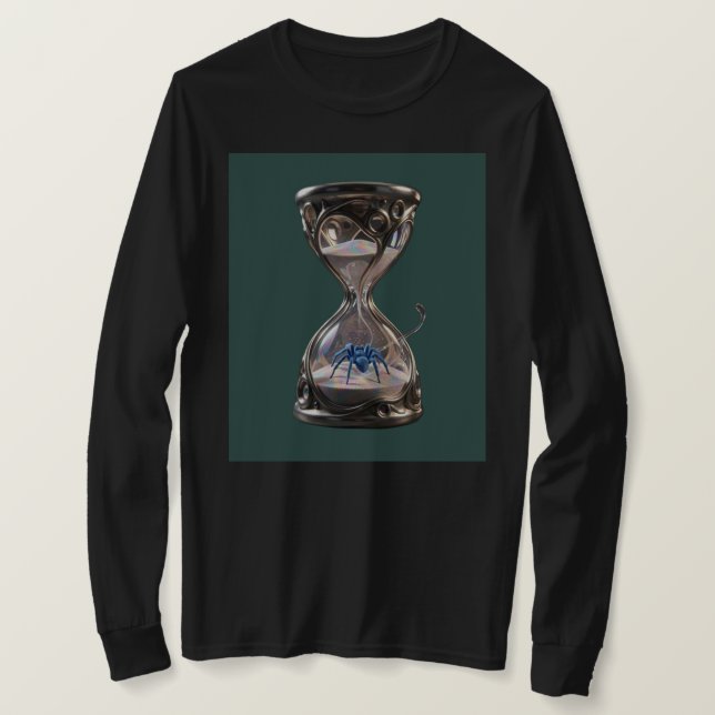 camisa preta de manga longa com desenho de relógio (Frente do Design)