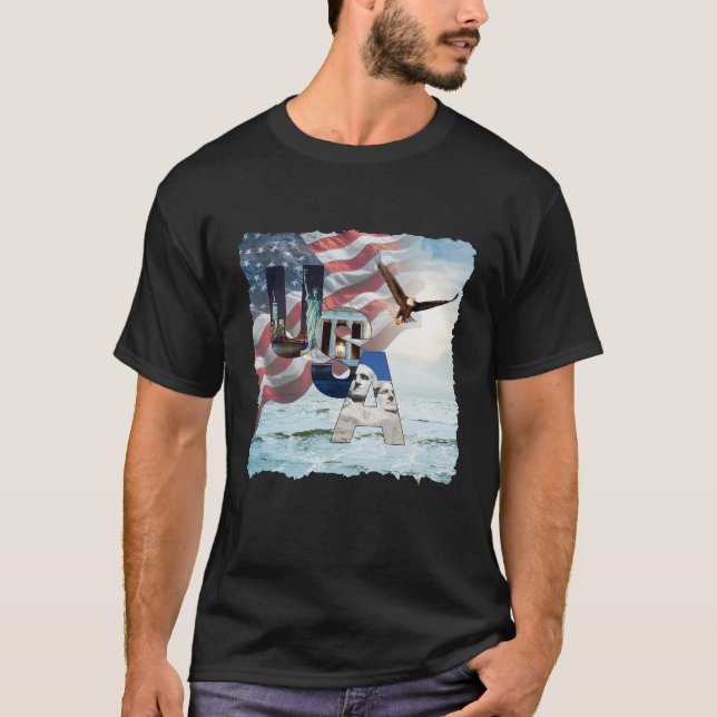 Camisa preta do Dia 4 de Julho com Bandeira Americ (Frente)