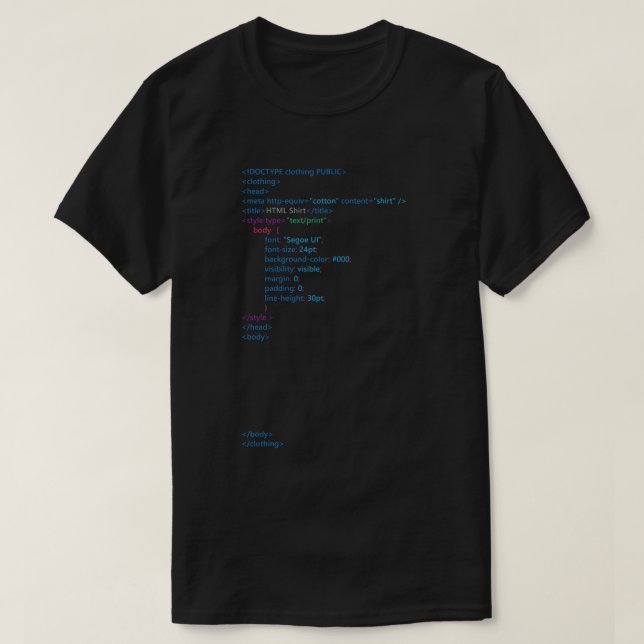 Camisa preta do HTML (Frente do Design)