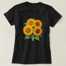 Camisa Preta Elegante com Buquê de Girassóis em Aq