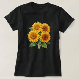 Camisa Preta Elegante com Buquê de Girassóis em Aq