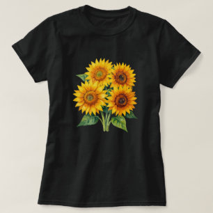 Camisa Preta Elegante com Buquê de Girassóis em Aq