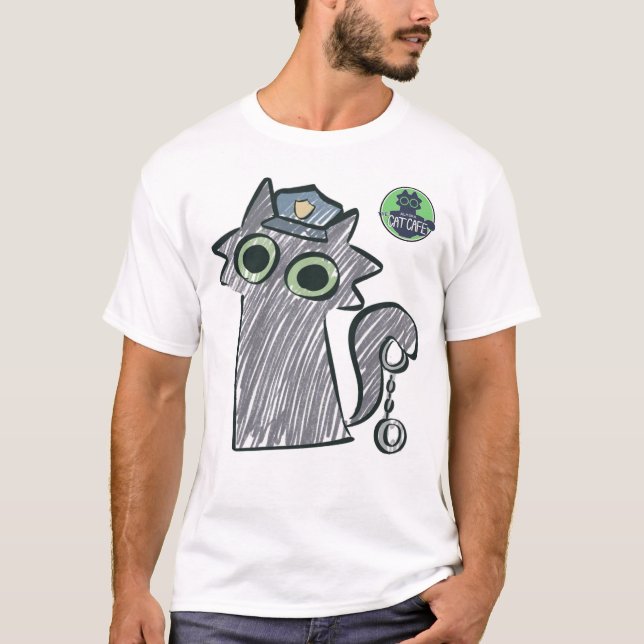 Camisa preta masculina Kitty Cop – Purrtect & Serv (Frente)