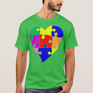 Camisa quebra-cabeça do Coração Colorida Consciênc