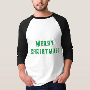 Camisa Raglan de Manga com Texto Feliz Natal Impre