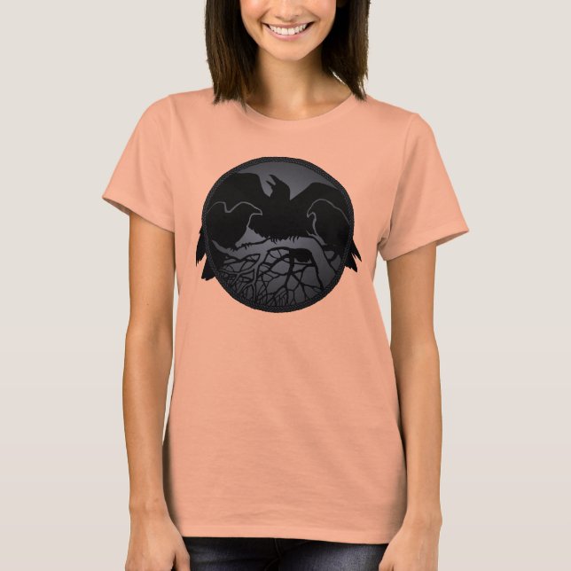 Camisa Raven Ringer Camisas de Arte Cruzada Femini (Frente)