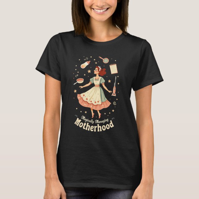 Camisa Retro da Mamãe - Gerenciando Magicamente a  (Frente)