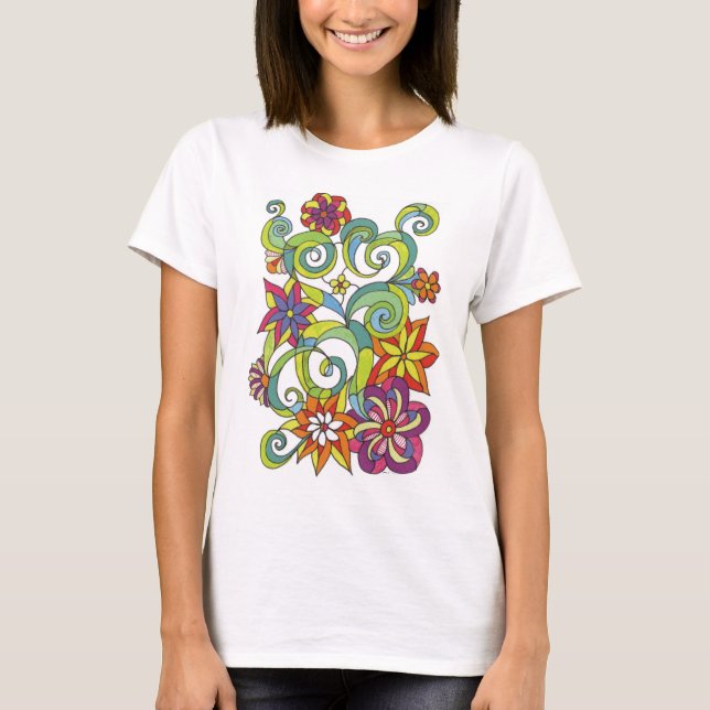 Camisa retro das flores T (Frente)
