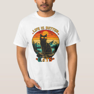 Camisa Retro do Gato no Pôr do Sol, Camiseta Vinta