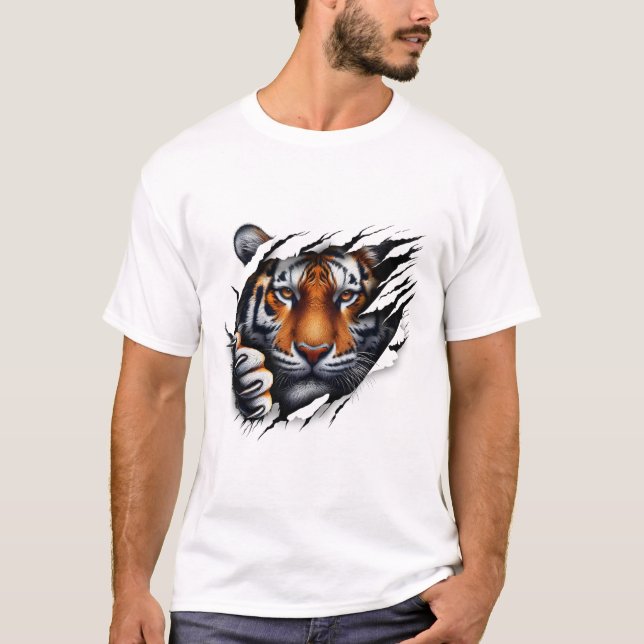 Camisa Retro Espírito Face de Tigre Design Pé de T (Frente)