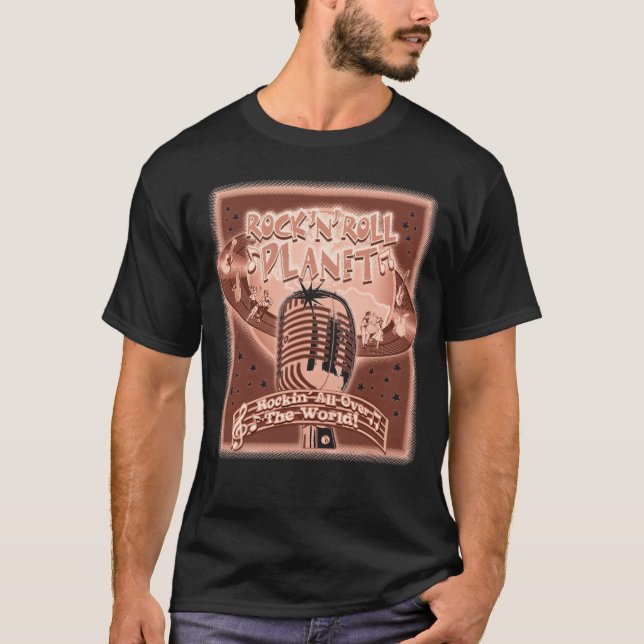 Camisa retrócool do planeta RocknRoll menino (Frente)