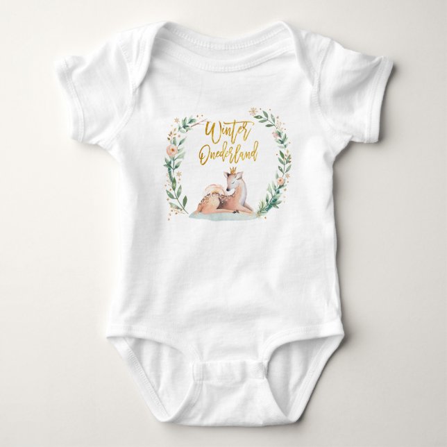Camisa Romper de Veado de 1º Aniversário Winter On (Frente)