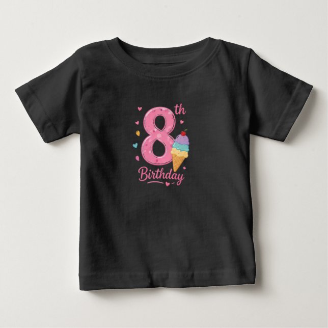 Camisa Rosa de Aniversário Número 8 para Meninas (Frente)