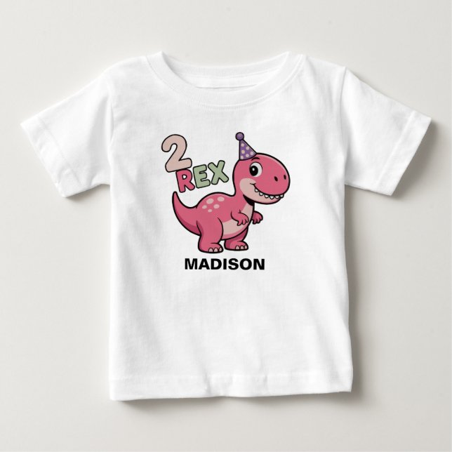 Camisa Rosa de Dinossauro 2-Rex para Menina de 2 A (Frente)
