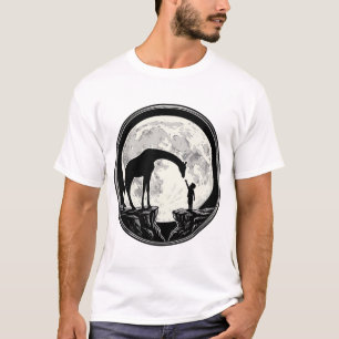 Camisa Silhueta de Girafa e Criança na Lua Vintage
