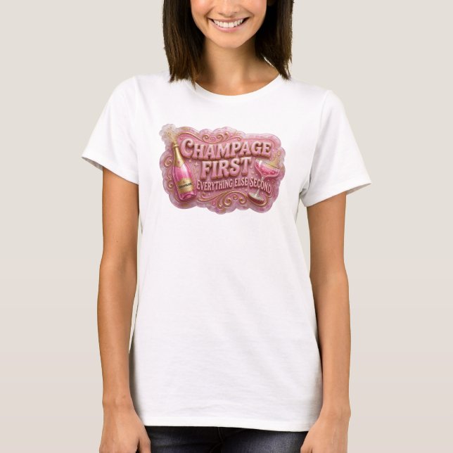 Camisa Slogan CHAMPANHE PRIMEIRO Sharp Rosa (Frente)